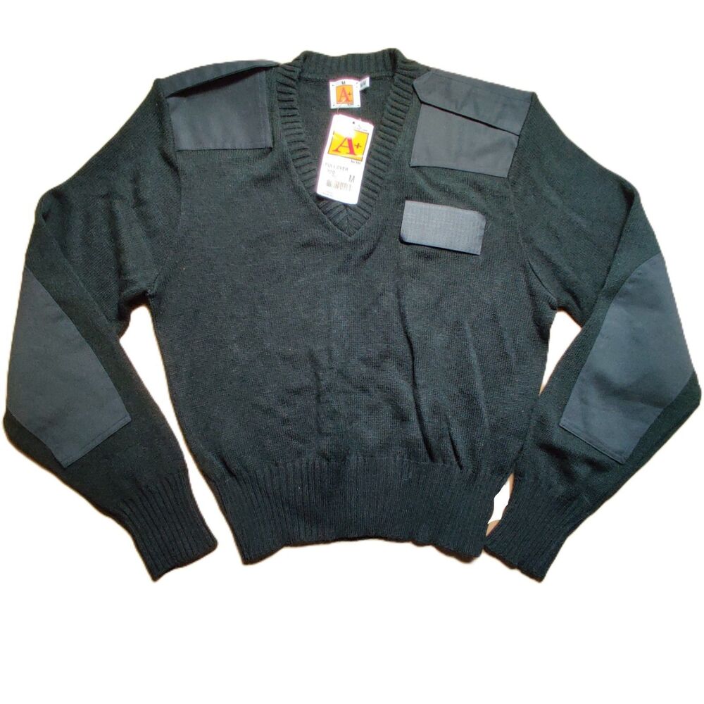 A+ Military Sweater Mens M Black Tactical Pullover Elbow Patch Uniform Knit